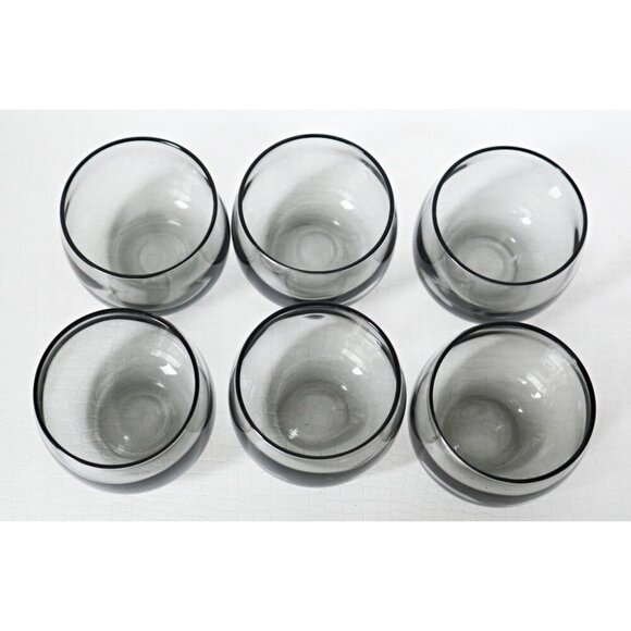 6 Vintage Libbey Selene Glasses Smokey Grey Glass Roly Poly Lowball Wine Tumbler - Picture 4 of 5